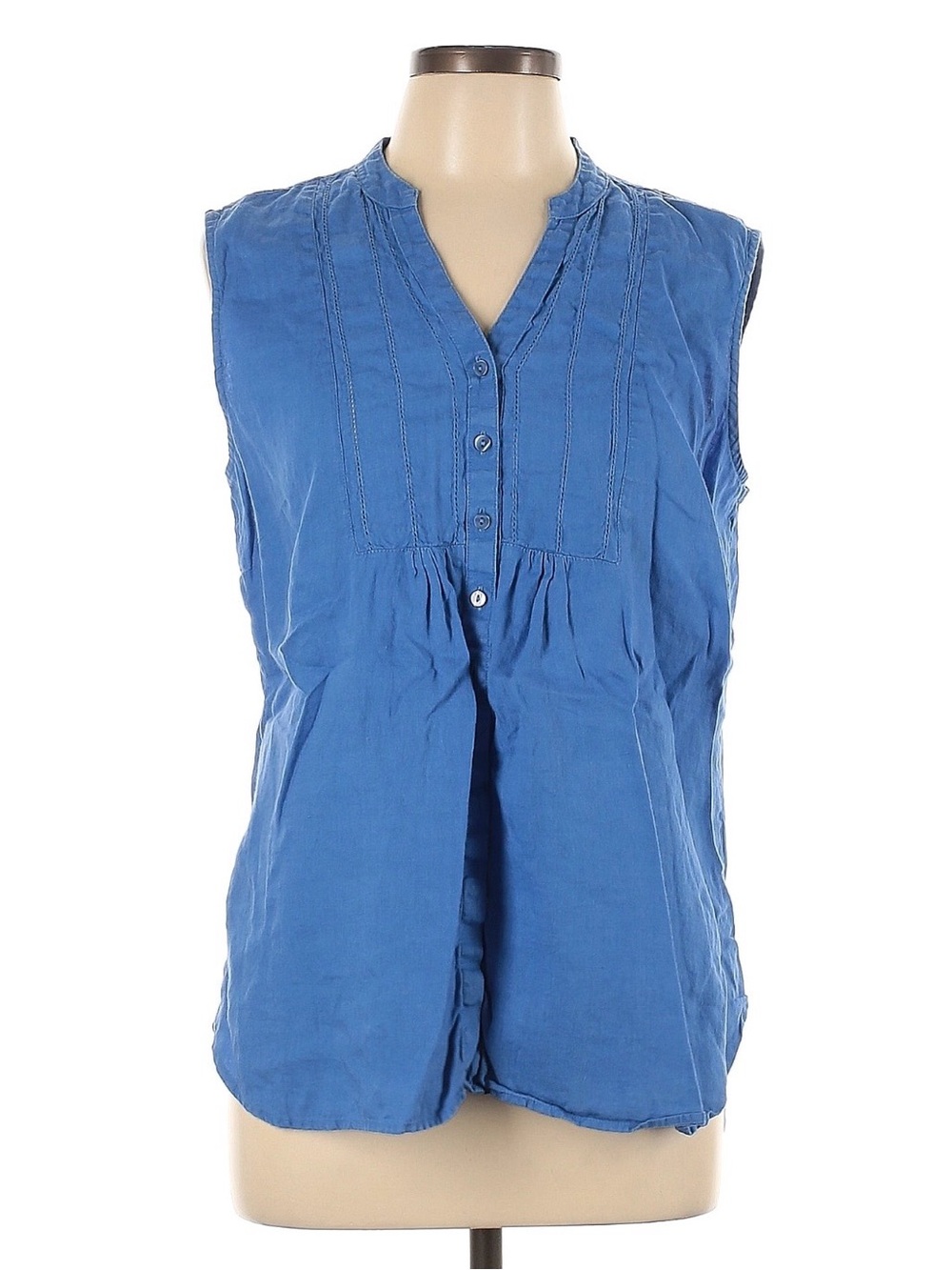 L.L. Bean Sleeveless Popover Blouse Tunic in blue size L 100% linen